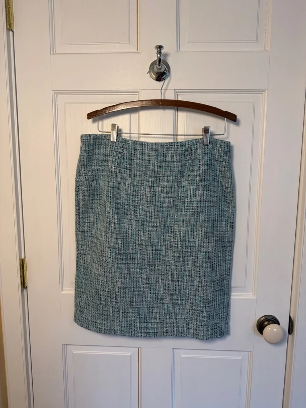 Grace Elements Tweed Pencil Skirt in Teal Blues Mix